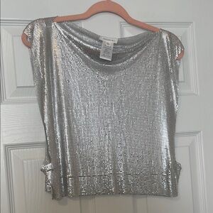 Silver Metal Cap-Sleeve Top